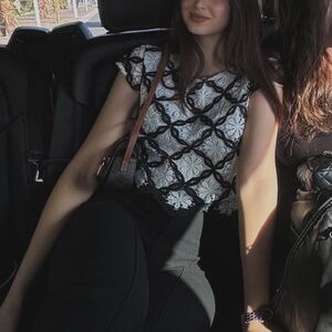 Lipsy Black and White Lace Crop Top